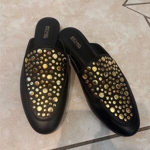 Michael Kors Farrow- Black and Gold Studded Mules